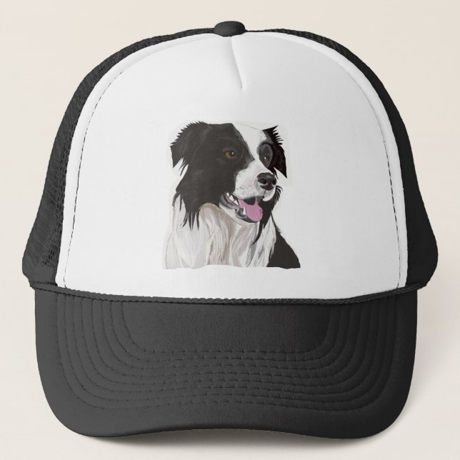 Boné Collie Preto e Branco com olhos castanhos (Frente)