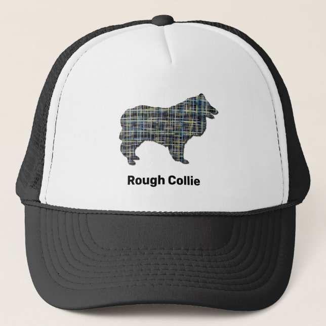 Boné Collie Rough Cute Dog Silhouket Grid Personalizado (Frente)