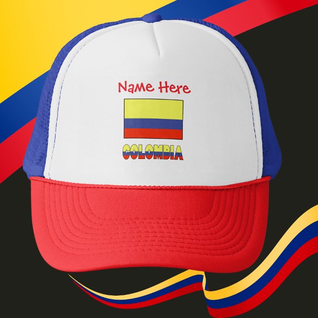 Boné Colombia Colombian Flag Red Personalized  (Personalized trucker hat with Colombian flag and the word COLOMBIA below.)
