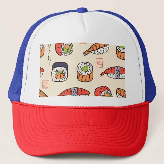 Boné Comida sushi, design de padrão uniforme. (Frente)