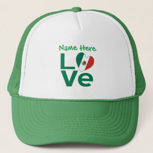 Boné Coração da Bandeira Mexicana Verde AMOR Personaliz