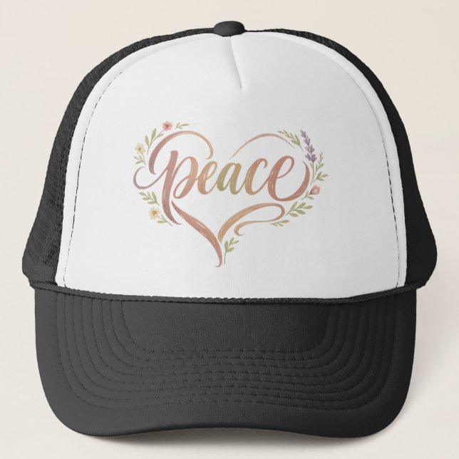 Boné Coração Paz Mão Letrada Boho (Frente)