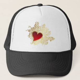 Boné Coração Vermelho no Dourado Filigre