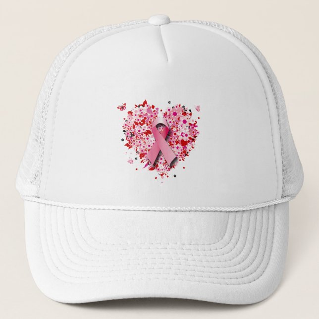 BONÉ CORAÇÕES, BORBOLETAS E FITA COR-DE-ROSA (Frente)