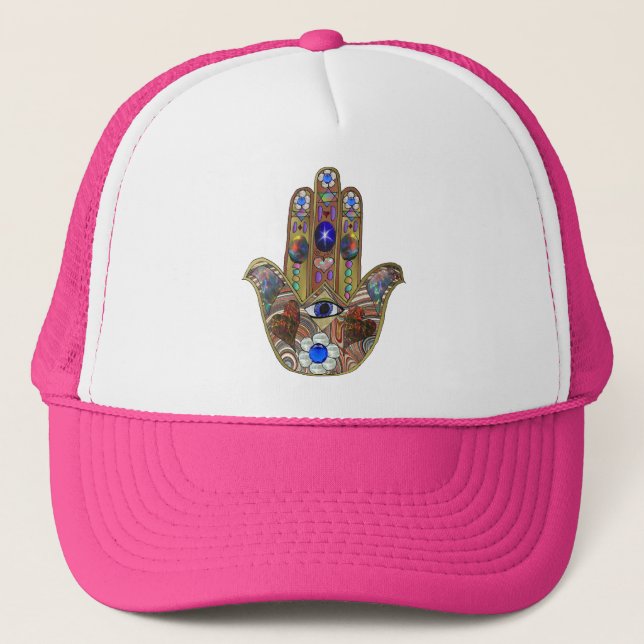 Boné Corações Hamsa Flores Opala Arte em Ouro (Frente)