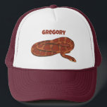 Boné Corn Cobra Laranja Vermelho Realista Personalizado<br><div class="desc">Este boné apresenta um estilo realista de ilustração de um cobra de milho em vermelho escuro e laranja. Está pronto para ser personalizado com um nome em letras laranja avermelhadas. Faz um presente de excelente para donos de cobras de estimação.</div>