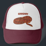 Boné Corn Cobra Laranja Vermelho Realista Personalizado<br><div class="desc">Este boné apresenta um estilo realista de ilustração de um cobra de milho em vermelho escuro e laranja. Está pronto para ser personalizado com um nome em letras laranja avermelhadas. Faz um presente de excelente para donos de cobras de estimação.</div>