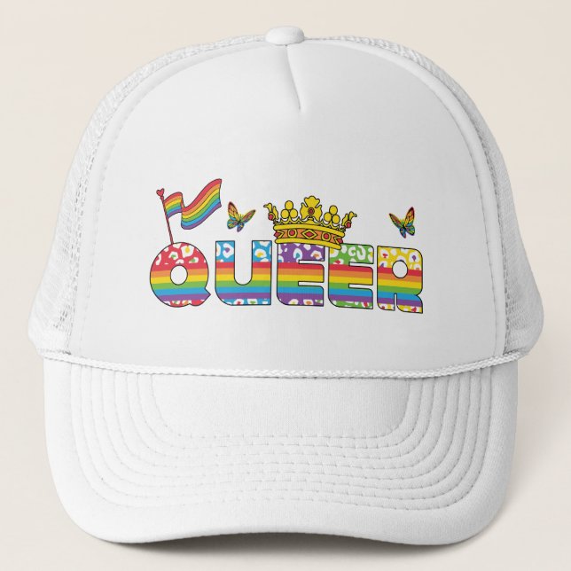 Boné Coroa Rainbow com Bandeira e Borboletas (Frente)