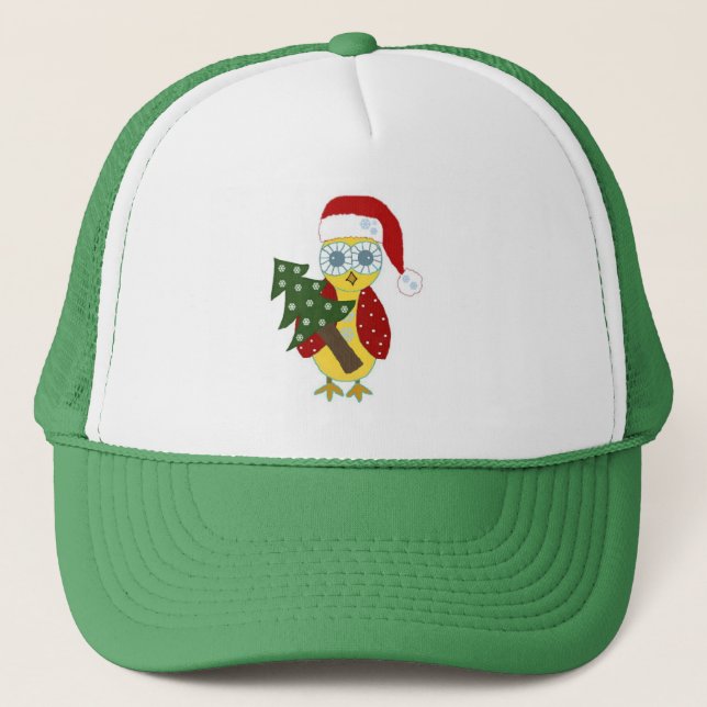 Boné Coruja com Chapéu Vermelho e Árvore de Natal (Frente)