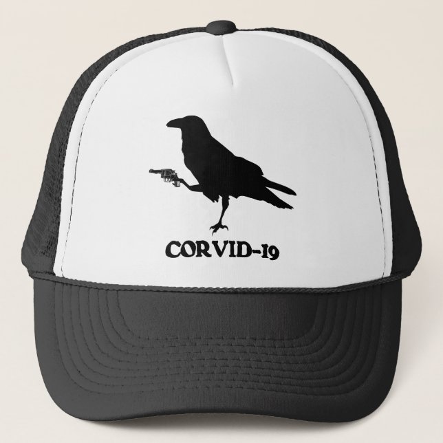 Boné CORVID-19 Trucker Hat, Branco e Preto (Frente)