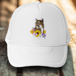Boné Cougar Mountain Lion Puma Flores<br><div class="desc">Um retrato de puma com flores silvestres. O puma e as flores são desenhados num estilo de tatuagem.</div>