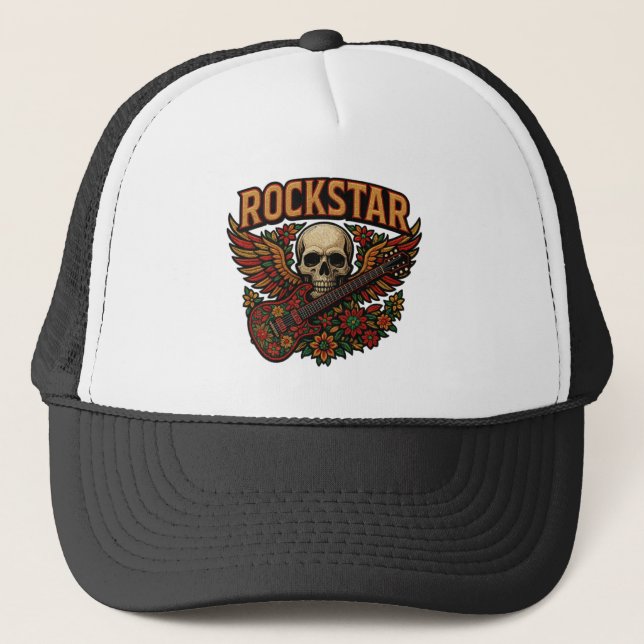 Boné Crânio de Rockstar com Asas de Guitarra – Bordado  (Frente)