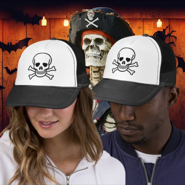 Boné Crânio e ossos cruzados (Classic Skull and Crossbones Pirate Trucker Hat)