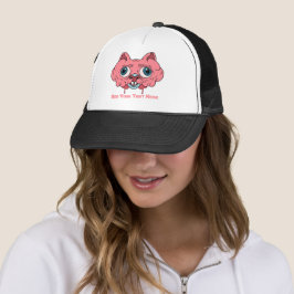 Boné creepy pink cartoon brain cat graphic design