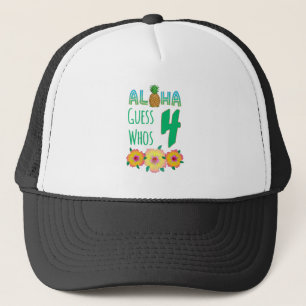 Boné Crianças Aloha Tropical Luau 4 Anos Aniversário
