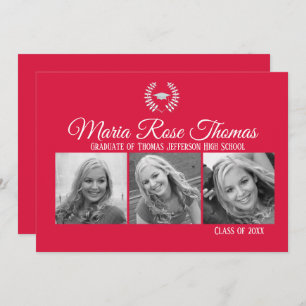 Boné Crimson e Folhas de Formando Convite 5" x 7"