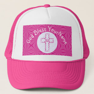 Boné Cruz Cristã Zigue-Zague Rosa Quente Branco Rosa Br