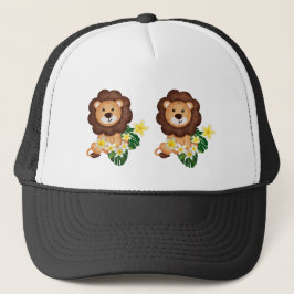 Boné Cubo-leão-bonito com flores tropicais