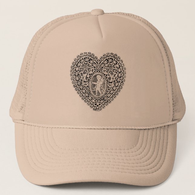 Boné CUPID LACE HEART, preto e branco (Frente)