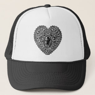 Boné CUPID LACE HEART, preto e branco