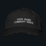 Boné Custom Embroidered Text Baseball Cap Design Perso<br><div class="desc">Create a one-of-a-kind cap with this Custom Text & Logo Embroidered Hat, designed for both business promotion and personal style. Easily personalize your hat by choosing your font, thread color, hat color, and size, then add your name, company logo, slogan, website, phone number, social media handle, or custom text. This...</div>