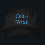 Boné Cute Celtic Witte Cite Turquoise Black<br><div class="desc">Um belo e bonito boné de beisebol preto bordado em turquesa com a citação bruxa Celta. Esta bruxa que pode ser personalizada para um nome ou outro texto. Uma ideia de presente de aniversário.</div>