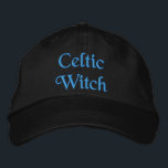 Boné Cute Celtic Witte Cite Turquoise Black<br><div class="desc">Um belo e bonito boné de beisebol preto bordado em turquesa com a citação bruxa Celta. Esta bruxa que pode ser personalizada para um nome ou outro texto. Uma ideia de presente de aniversário.</div>