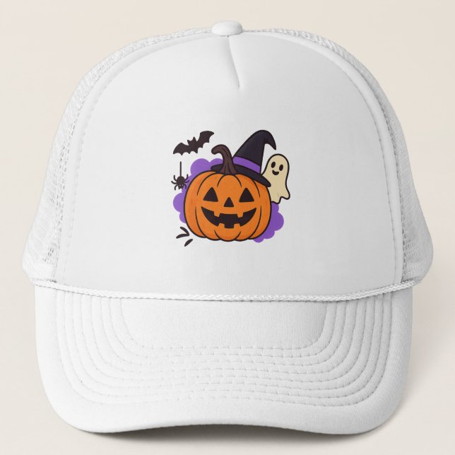 Boné Cute Halloween Pumpkin with Witch Hat – Ghost & Ba (Frente)