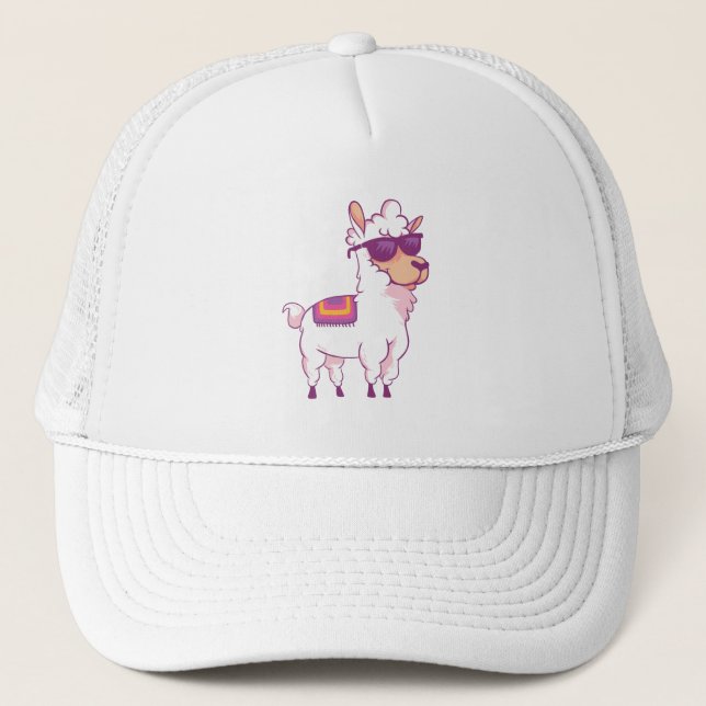 Boné Cute Llama Alpaca vestindo óculos escuros (Frente)