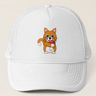 Boné Cute Orange White Cat Eating Red Apple Cartoon