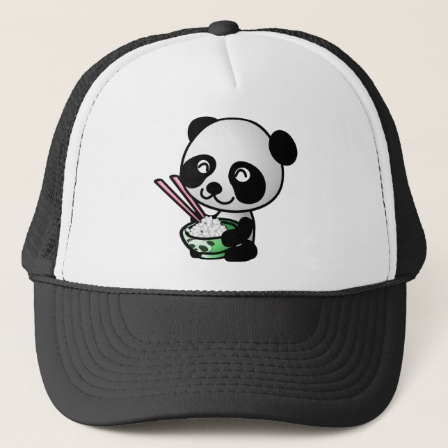 Boné Cute Panda Comendo Arroz de Boliche com Chopsticks (Frente)