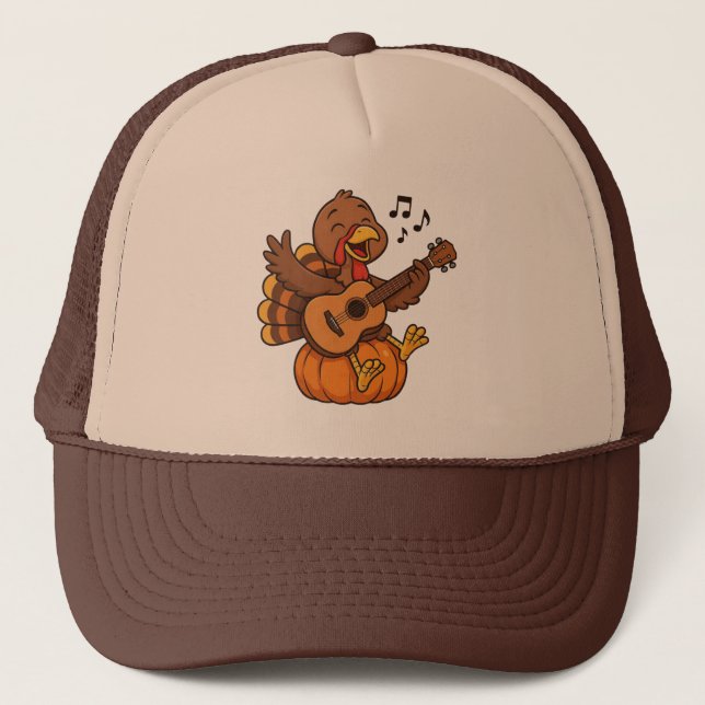Boné Cute Thanksgiving turkey with guitar (Frente)