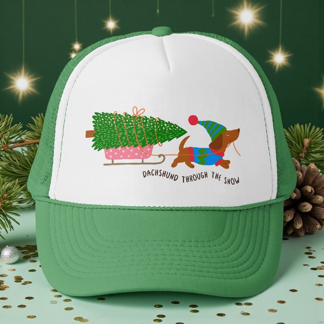 Boné Dachshund Através Da Neve Cachorro De Natal Fofo (Criador carregado)
