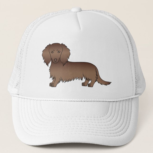 Boné Dachshund de Cabelo Comprido de Chocolate Cachorro (Frente)