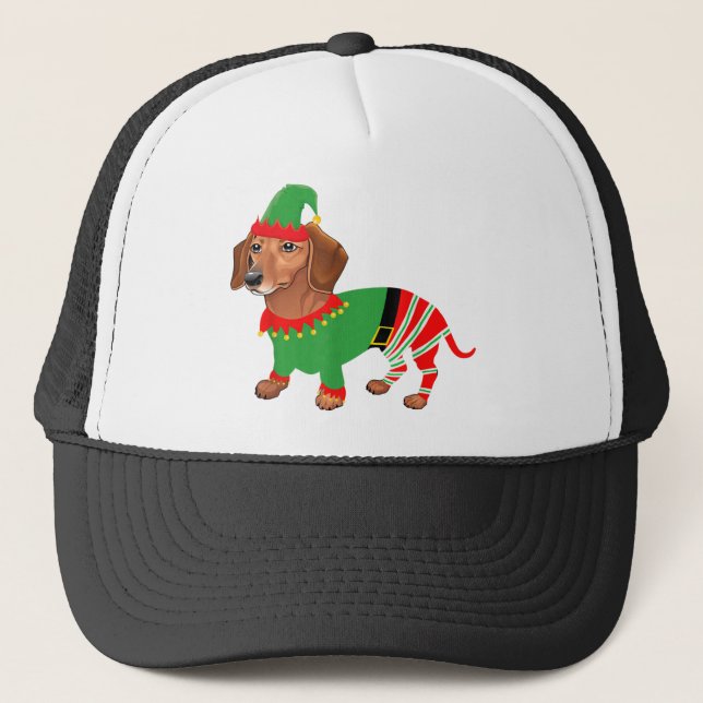 Boné Dachshund em elf - dachshund natal paja (Frente)
