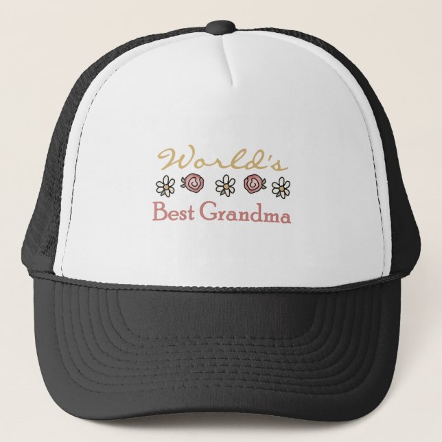 Boné Daisies e Rosas World Best Grandma (Frente)