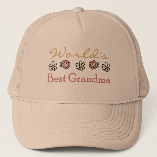 Boné Daisies e Rosas World Best Grandma (Frente)