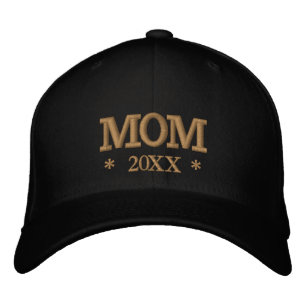 Boné de beisebol bordado MOM 20XX dourado / branco