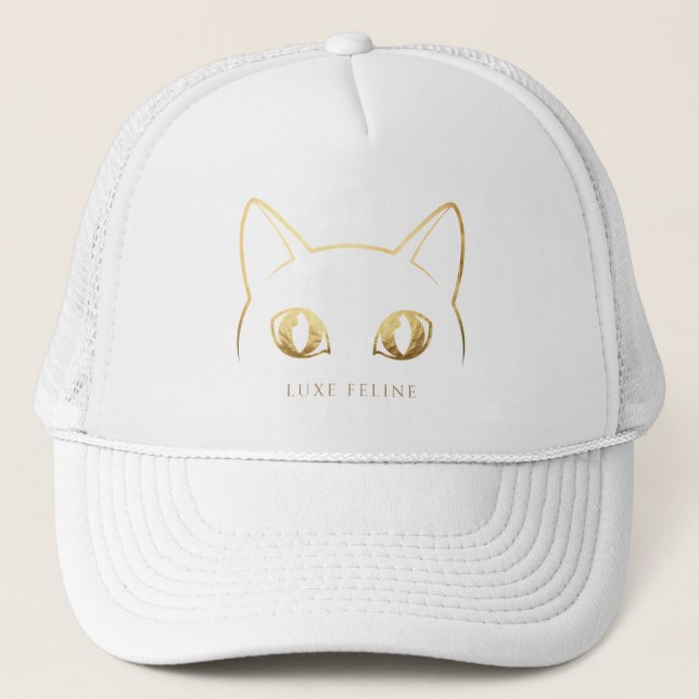 Boné de Beisebol Elegante com Gato em Ouro (Frente)