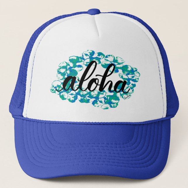 Boné de Caminhoneiro Aloha Plumeria Lei (Frente)