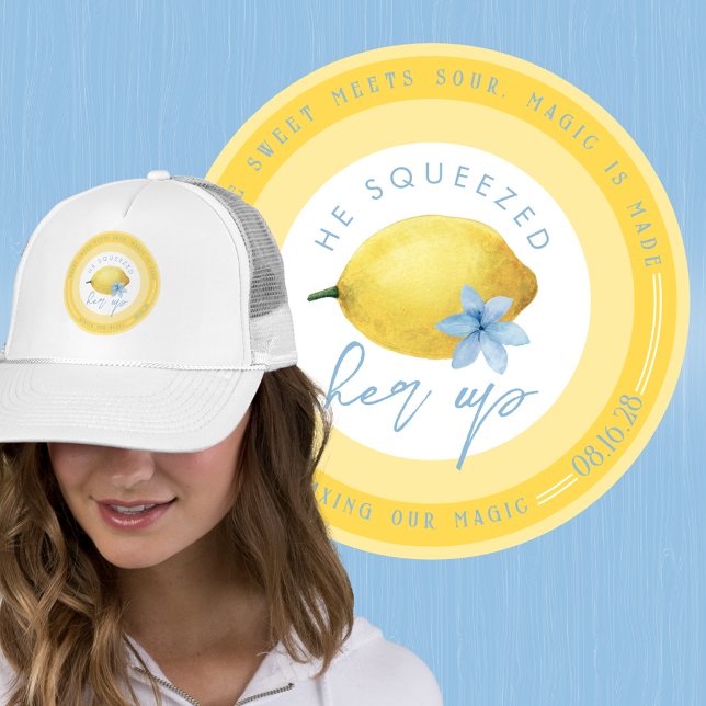 Boné de Caminhoneiro Limão Ele Apertou Ela (This hat is perfect for your engagement photos, save the dates, or as an accessory for bridal shower)