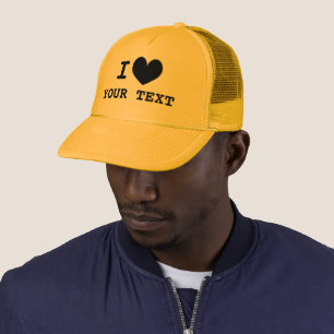 Boné de camionista amarelo I HEART com ícone de am