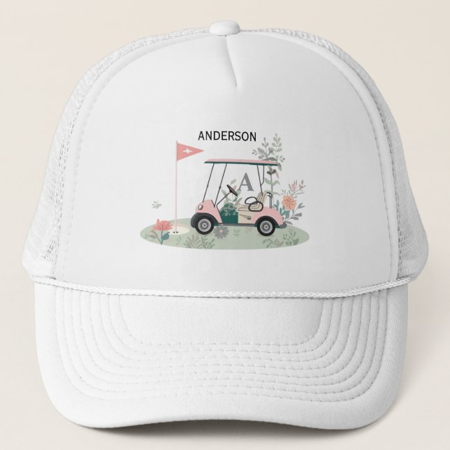 Boné de carrinho de golfe personalizado com nome e (Frente)
