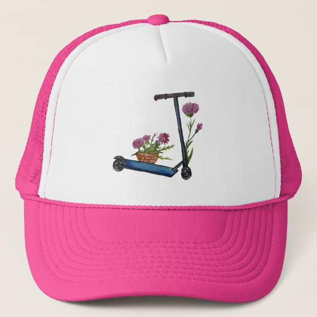 Boné de Patinete e Flores de Aquarela (Frente)