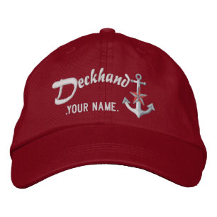 Boné Deckhand Personalizado Âncora Náutica Nome Branco
