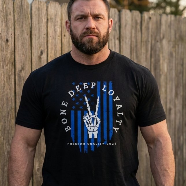 Bone Deep Loyalty Skeleton Hand USA Flag T-Shirt  (Criador carregado)