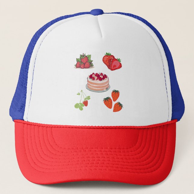 Boné Delícias de Morango – Ilustração Fofa de Frutas (Frente)