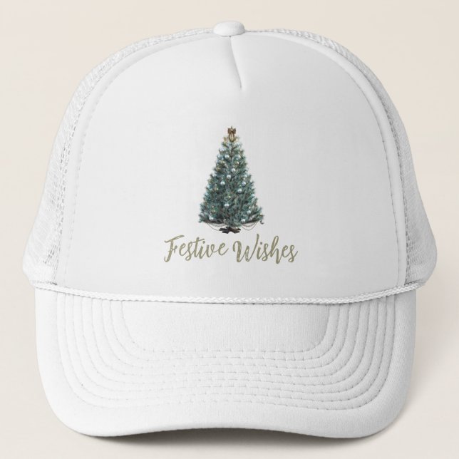 Boné Desejos Festivos. Desenho de árvore de Natal (Frente)