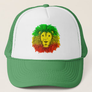 Boné Desenho da cabeça de leão Rasta vermelho amarelo v