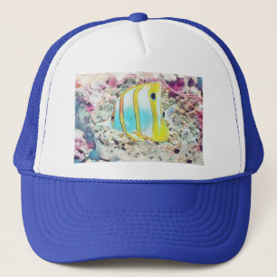 Boné Desenho da Vintagem de Peixe Amarelo Azul no Camar